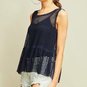 Fishnet Tank Top- Navy